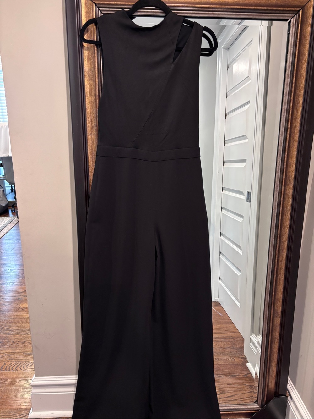 Alice + Olivia Size 6 Black Asymmetrical Cutout Wide Leg Jumpsuit Evening
